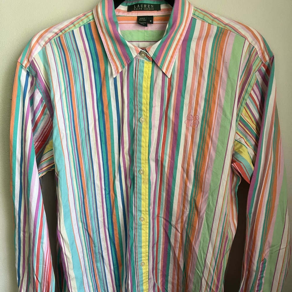 Lauren Ralph Lauren Polo Women’s Top Size M Medium Preppy Pastel Button Front